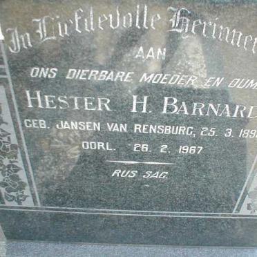 BARNARD Hester H. nee JANSEN VAN RENSBURG 1898-1967