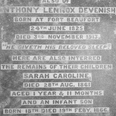 DEVENISH Anthony Lennox 1825-1913 :: DEVENISH Sarah Caroline -1861 :: DEVENISH 1866-1866