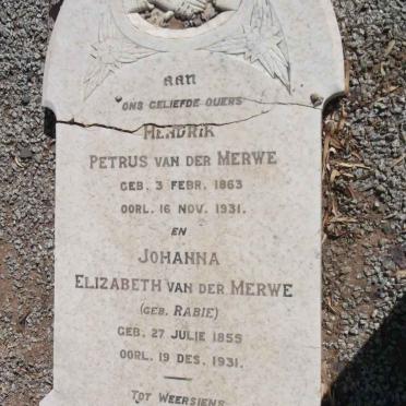 MERWE Hendrik Petrus, van der 1863-1931 &amp; Johanna Elizabeth RABIE 1855-1931