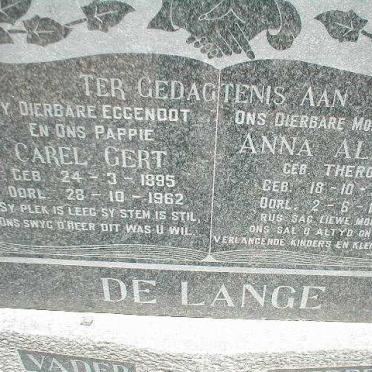 LANGE Carel Gert, de 1895-1962 &amp; Anna Aletta THERON 1894-1965