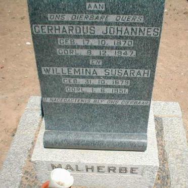 MALHERBE Gerhardus Johannes 1870-1947 &amp; Willemina Susarah 1879-1951