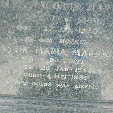 MARAIS ? Jacobus 1860-1940 &amp; Anna Maria DU TOIT 1869-1955
