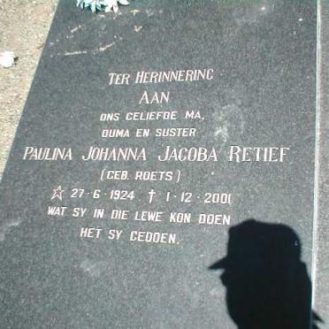 RETIEF Paulina Johanna Jacoba nee ROETS 1924-2001