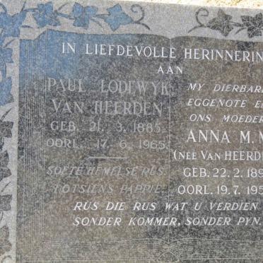 HEERDEN Paul Lodewyk, van 1885-1965 &amp; Anna M.M. VAN HEERDEN 1892-1954
