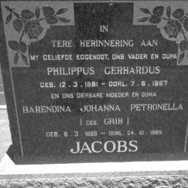 JACOBS Phillipus Gerhardus 1881–1967 &amp; Barendina Johanna Petronella GRIB 1889-1969
