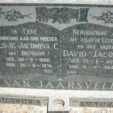 JAARSVELD David Jacobus, van 1887-1964 &amp; Elsje Jacomina C BENSON 1886-1974