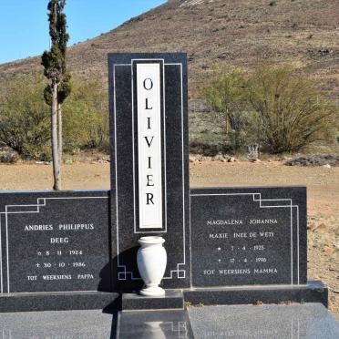 OLIVIER Andries Philippus Deeg 1924-1986 &amp; Magdalena Johanna Maxie DE WET 1925-1996
