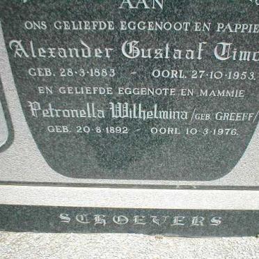 SCHOEVERS Alexander Gustaaf Timon 1883-1953 &amp; Petronella Wilhelmina GREEF 1892-1976