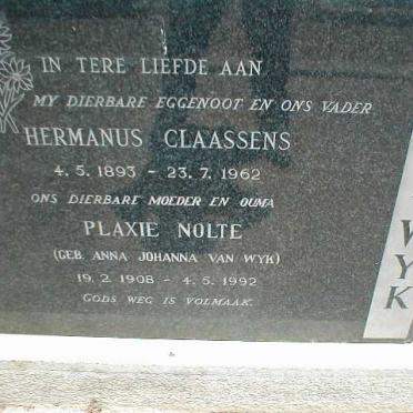 WYK Hermanus Claassens, van 1893-1962 &amp; Anna Johanna VAN WYK 1908-1992