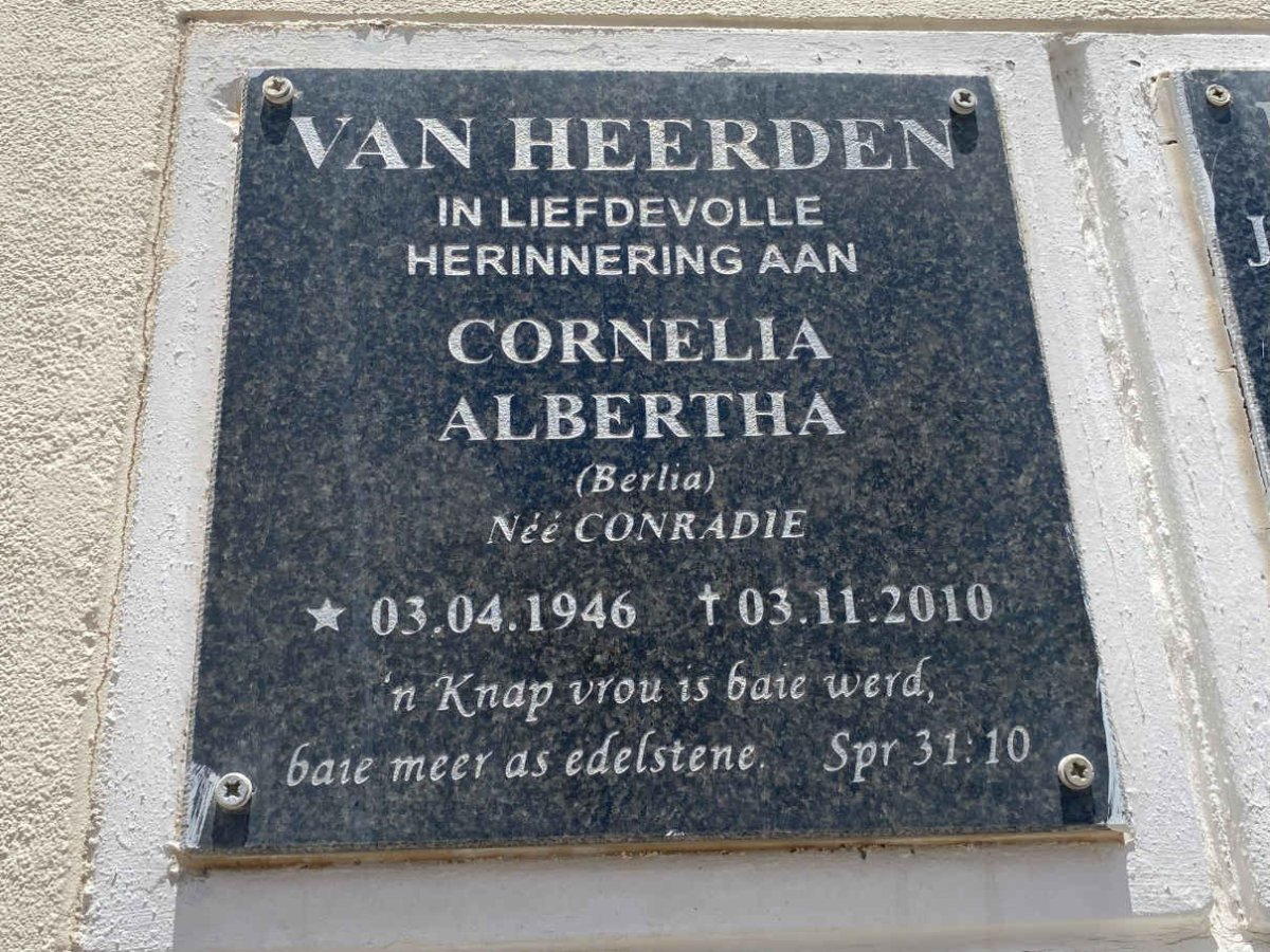 HEERDEN Cornelia Albertha, van nee CONRADIE 1946-2010