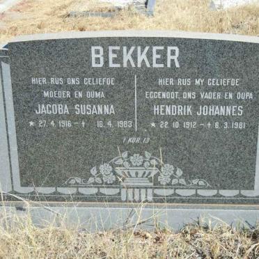 BEKKER Hendrik Johannes 1912-1981 &amp; Jacoba Susanna 1916-1983