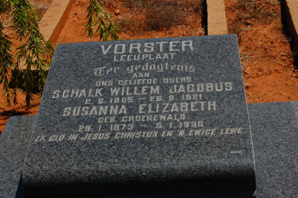 VORSTER Schalk Willem Jacobus 1865-1921 &amp; Susanna Elizabeth GROENEWALD 1873-1936