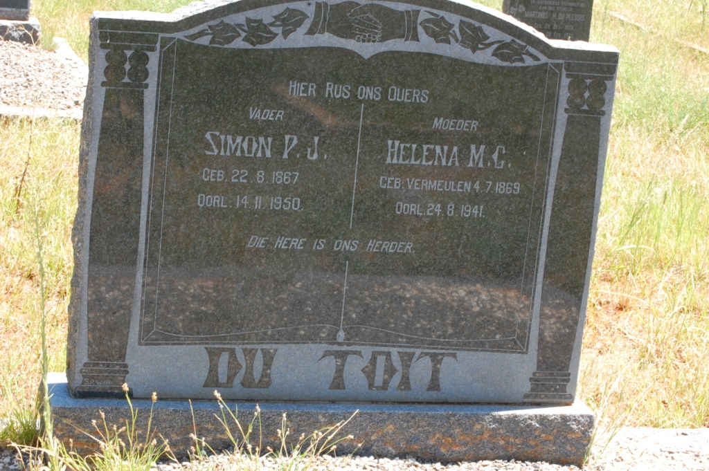 TOIT Simon P.J., du 1867-1950 &amp; Helena M.C. VERMEULEN 1869-1941