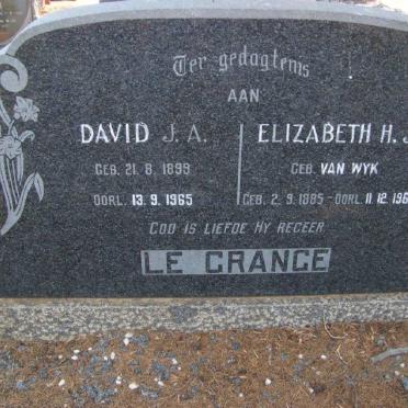 GRANGE David J.A., le 1899-1965 &amp; Elizabeth H.J. VAN WYK 1885-1965