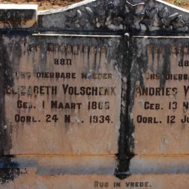 VOLSCHENK Andries 1861-1934 &amp; Elizabeth 1861-1934