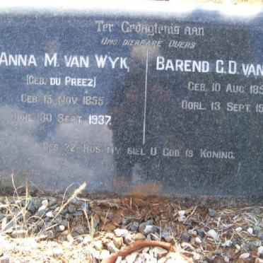 WYK Barend G.D, van 1852-1927 &amp; Anna M. DU PREEZ 1855-1937