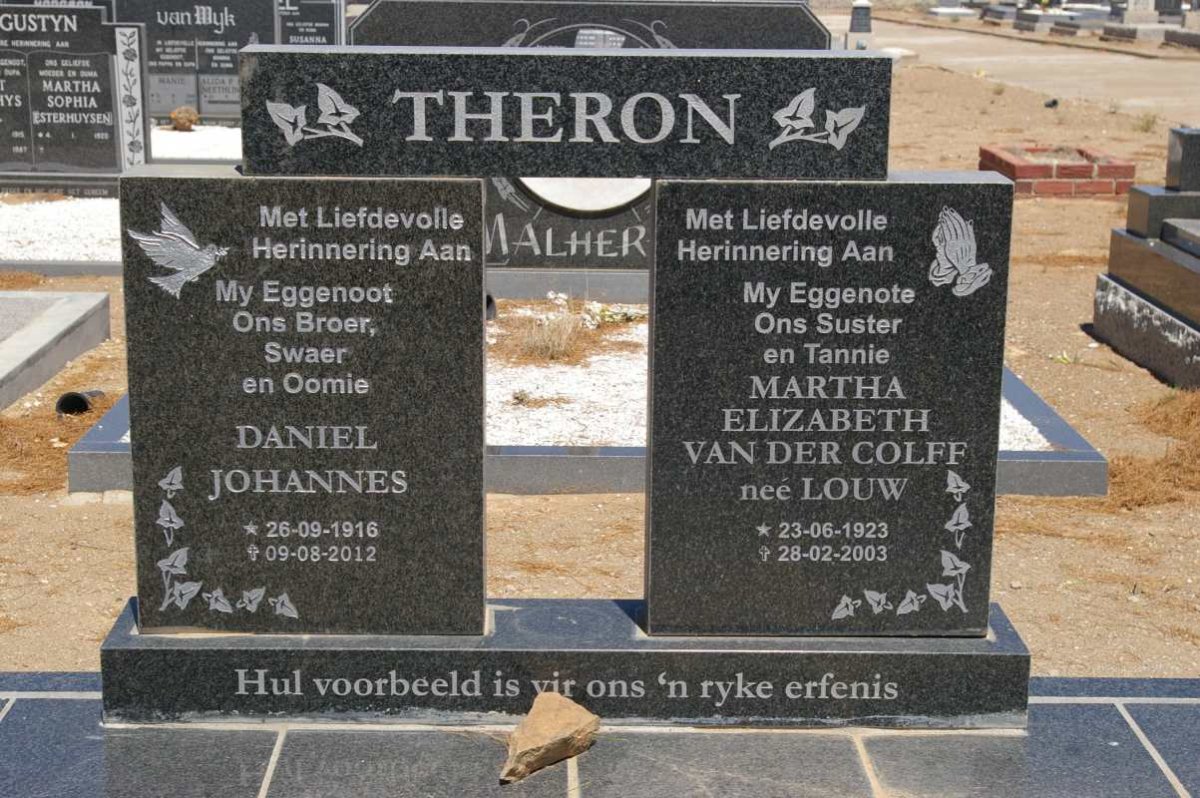 THERON Daniel Johannes 1916-2012 &amp; Martha Elizabeth van der Colff LOUW 1923-2003