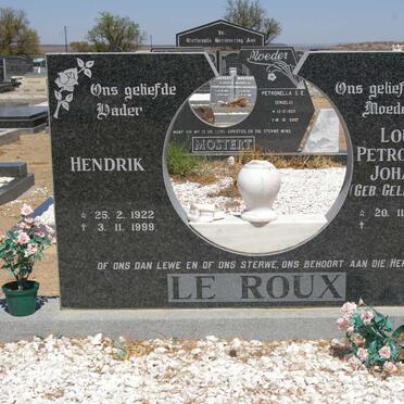 ROUX Hendrik, le 1922 -1999 &amp; Louisa Petronella Johanna GELDENHUYS 1928-