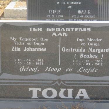 TOUA Zila Johannes 1911-1998 &amp; Gertruida Margaretha BEUKES 1918-2012