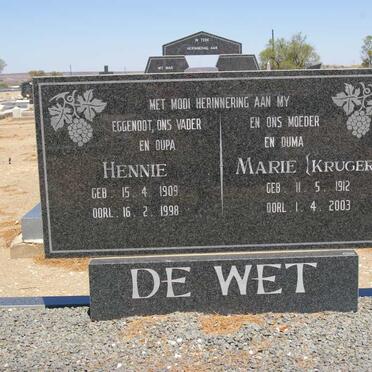WET Hennie, de 1909-1998 &amp; Marie KRUGER 1912-2003