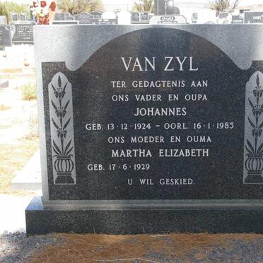 ZYL Johannes, van 1924-1985 &amp; Martha Elizabeth 1929-