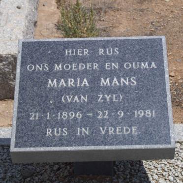 MANS Maria nee VAN ZYL 1896-1981