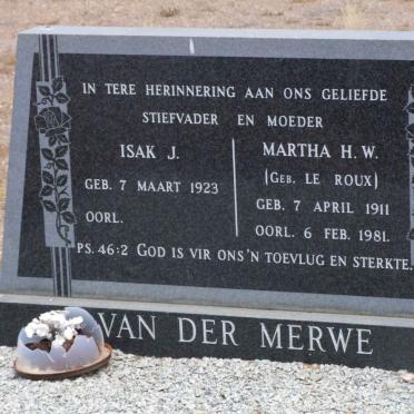MERWE Isak J., van der 1923- &amp; Martha H.W. LE ROUX 1911-1981
