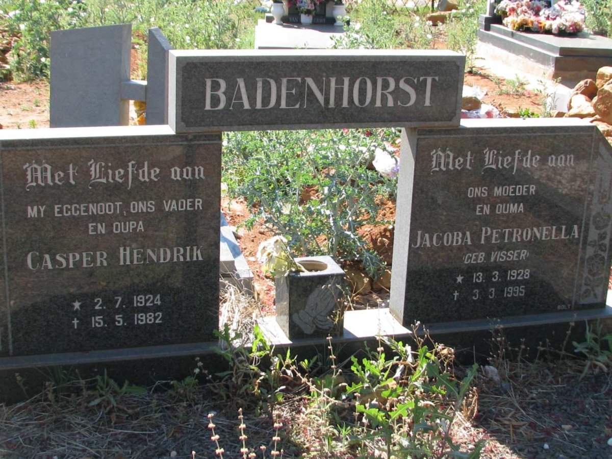 BADENHORST Casper Hendrik 1924-1982 &amp; Jacoba Petronella VISSER 1928-1995