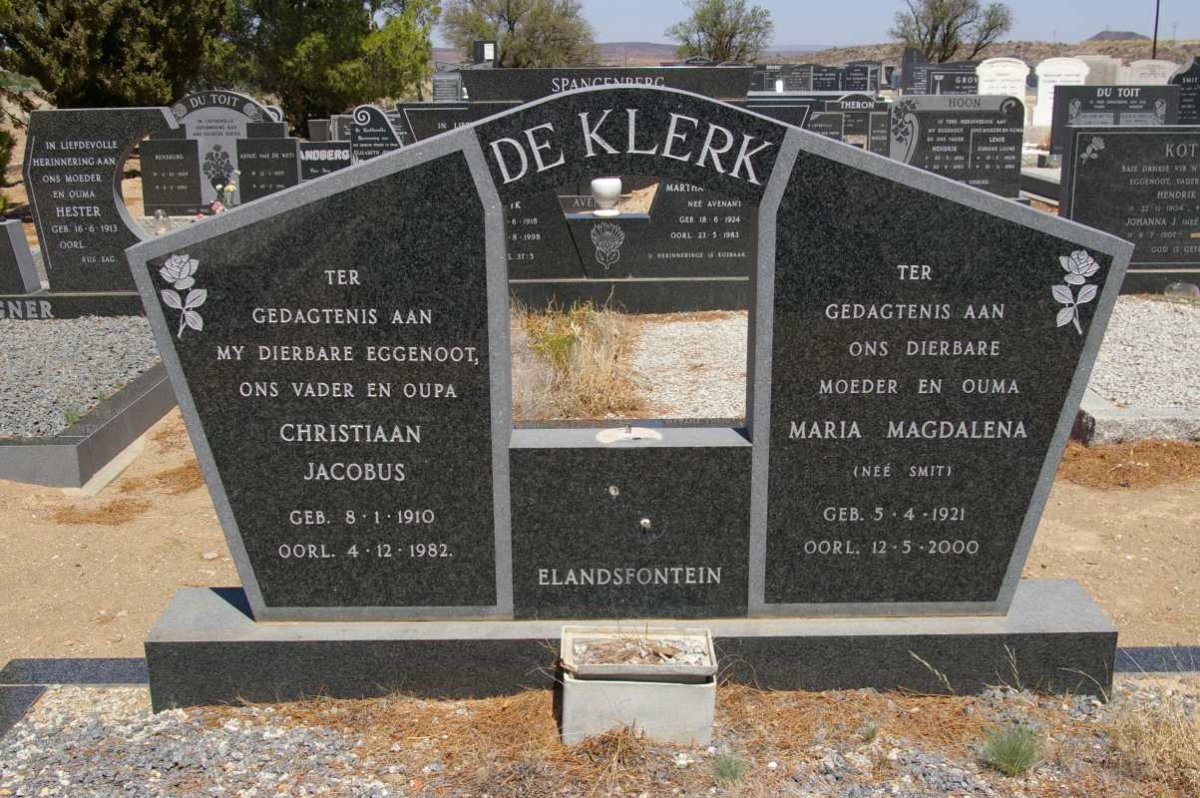 KLERK Christiaan Jacobus, de 1910-1982 &amp; Maria Magdalena SMIT 1921-2000