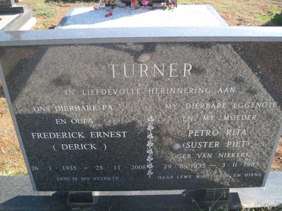 TURNER Frederick Ernest 1935-2008 &amp; Petro Rita VAN NIEKERK 1935-1983