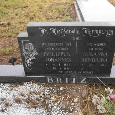 BRITZ Philippus Johannes 1945-1998 &amp; Susanna Hendrina 1960-