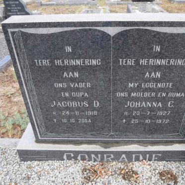 CONRADIE Jacobus D. 1919-2004 &amp; Johanna C. 1927-1972