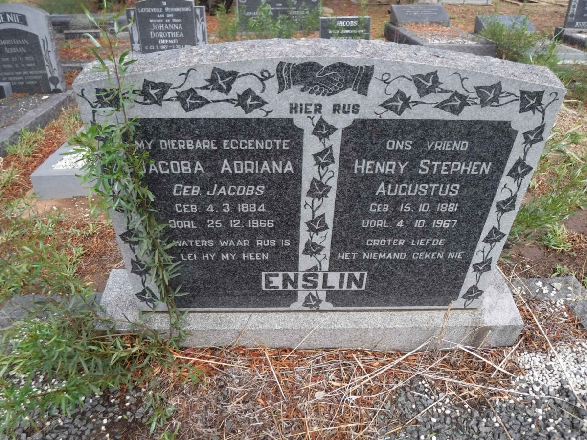 ENSLIN Henry Stephen Augustus 1881-1967 &amp; Jacoba Adriana JACOBS 1884-1966