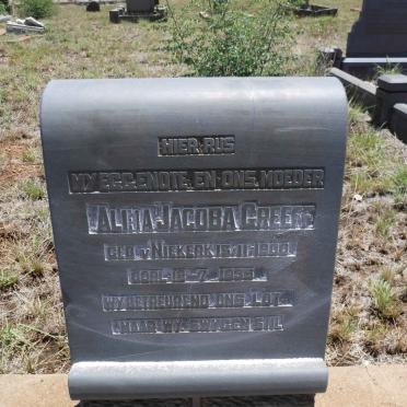GREEFF Aleia Jacoba nee VAN NIEKERK 1900-1935