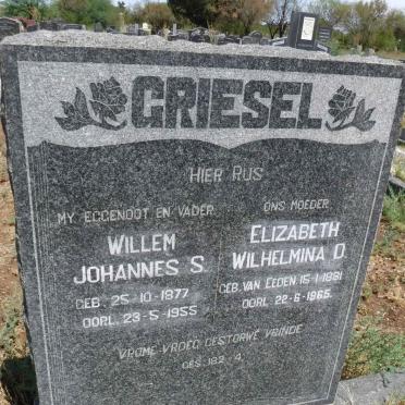 GRIESEL Willem Johannes S. 1877-1955 &amp; Elizabeth Wilhelmina D. VAN EEDEN 1881-1965