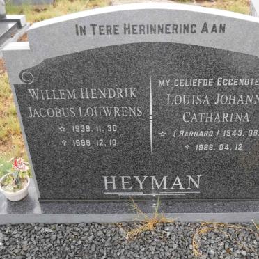 HEYMAN Willem Hendrik Jacobus Louwrens 1939-1999 &amp; Louisa Johanna Catharina BARNARD 1943-1998