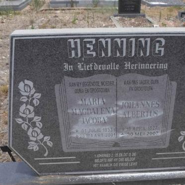 HENNING Johannes Albertus 1927-2007 &amp; Maria Magdalena Jacoba 1933-2001