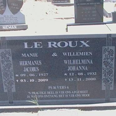 ROUX Hermanus Jacobus, le 1927-2009 &amp; Wilhelmina Johanna 1932-2000