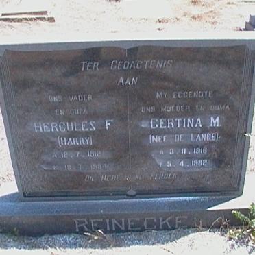 REINECKE Hercules F. 1912-1984 &amp; Gertina M. DE LANGE 1916-1982