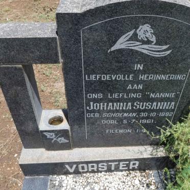 VORSTER Johanna Susanna nee SCHOEMAN 1882-1961