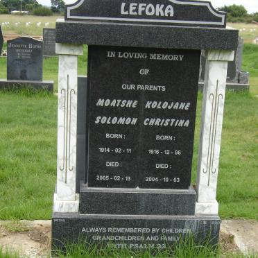 LEFOKA Moatshe Solomon 1914-2005 &amp; Kolojane Christine 1916-2004
