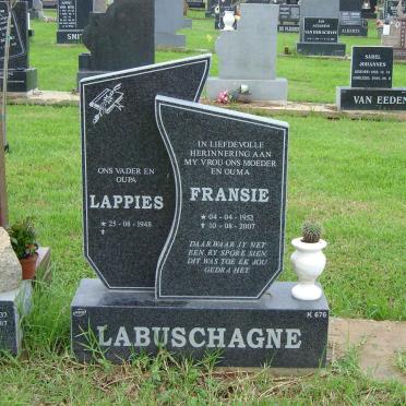LABUSCHAGNE Lappies 1948-  &amp; Fransie 1952-2007