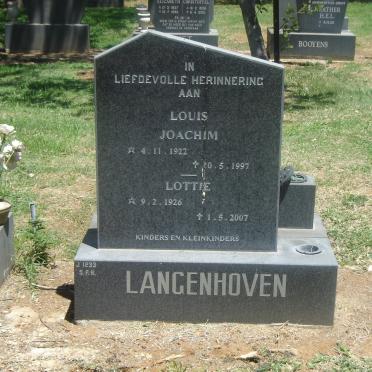 LANGENHOVEN Louis Joachim 1922-1997 &amp; Lottie 1926-2007