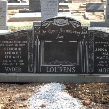 LOURENS Hendrik Andries Eduard 1892-1976 & Anna Sophia Maria Magdalena 1888-1980