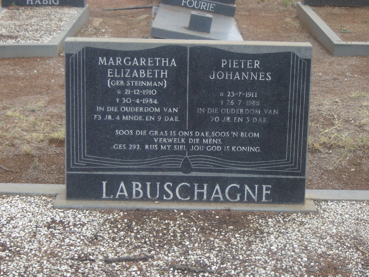 LABUSCHAGNE Pieter Johannes 1911-1985 &amp; Margaretha Elizabeth STEINMAN 1910-1984