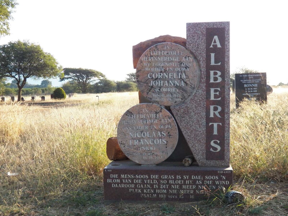 ALBERTS Nicolaas Francois 1944-2013 & Cornelia Johanna 1947-2008