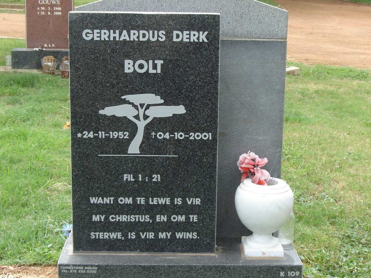 BOLT Gerhardus Derk 1952-2001