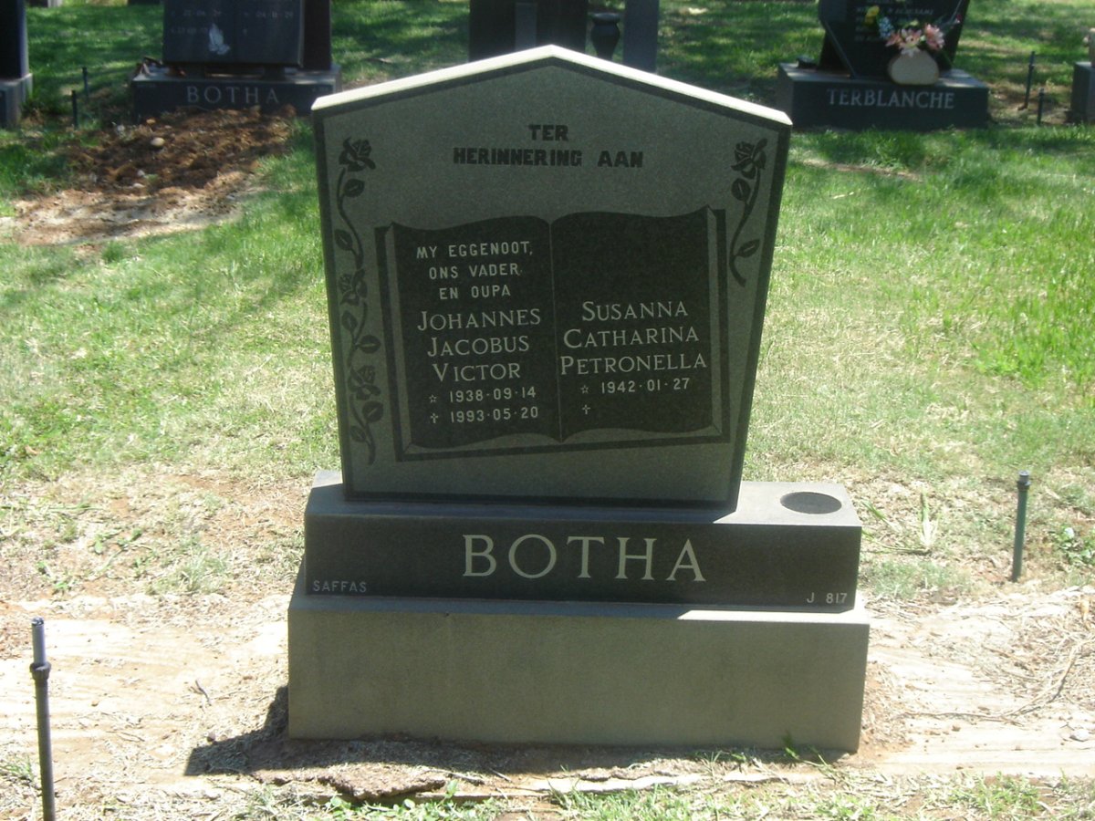 BOTHA Johannes Jacobus Victor 1938-1993 &amp; Susanna Catharina Petronella 1942-