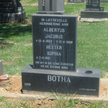 BOTHA Albertus Jacobus 1922-1998 &amp; Hester Sophia 1921-