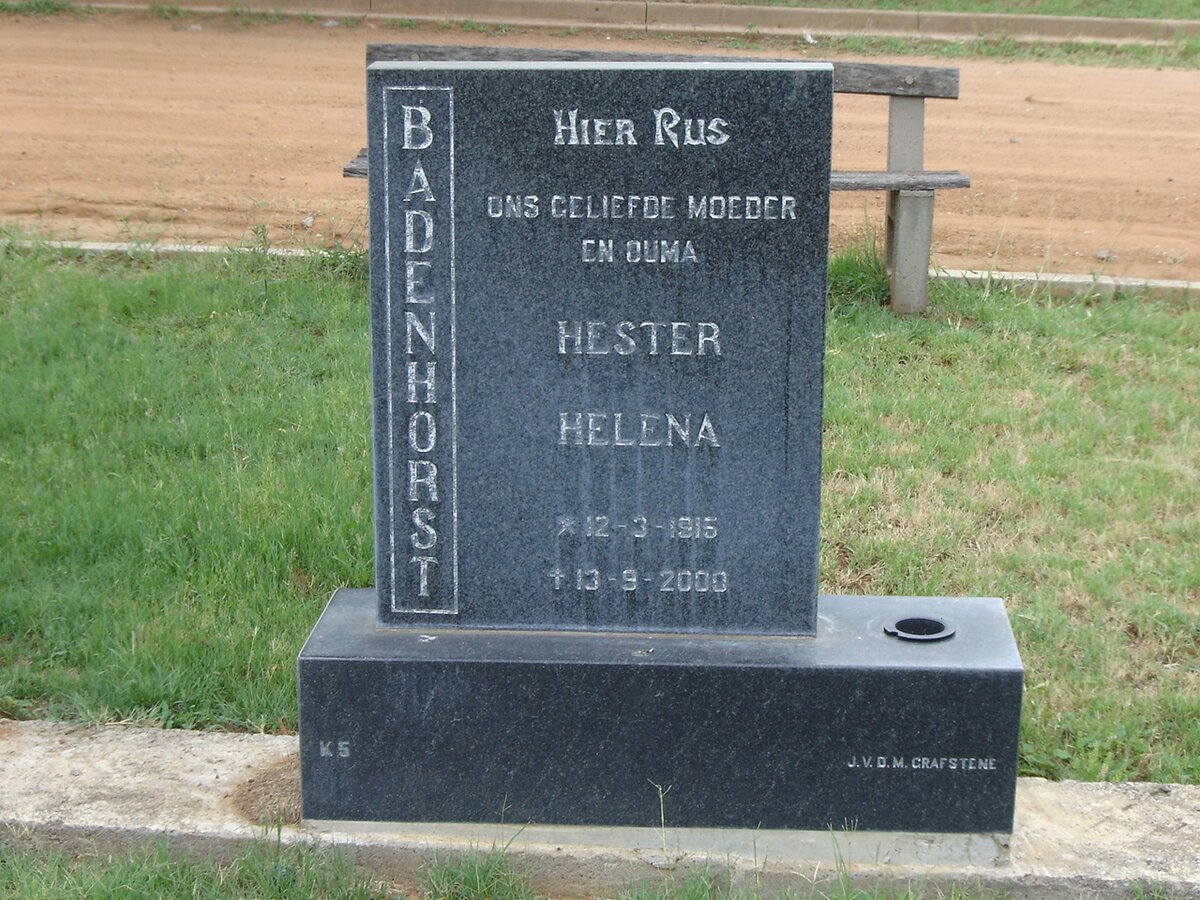 BADENHORST Hester Helena 1915-2000